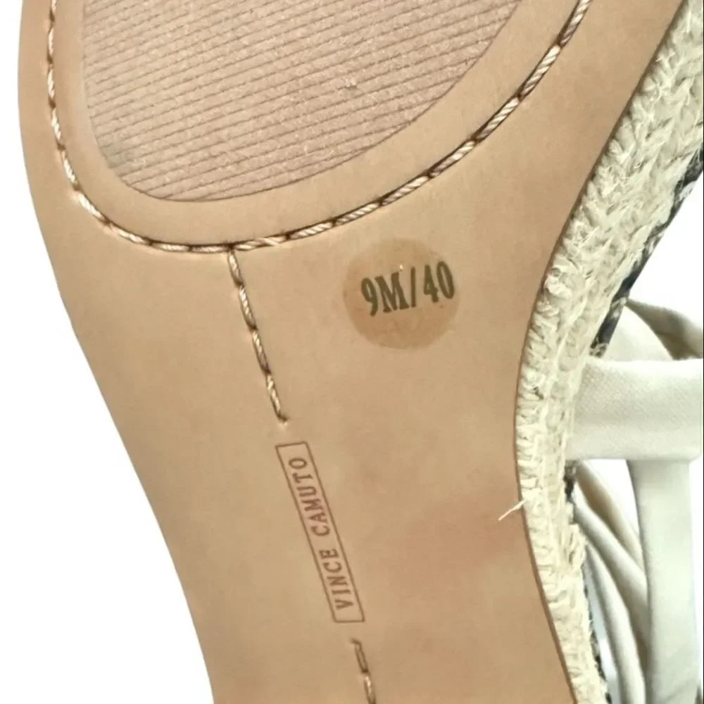 Vince Camuto Roreka Python Espadrille Block Heel Sandals Warm Vanilla Black 9